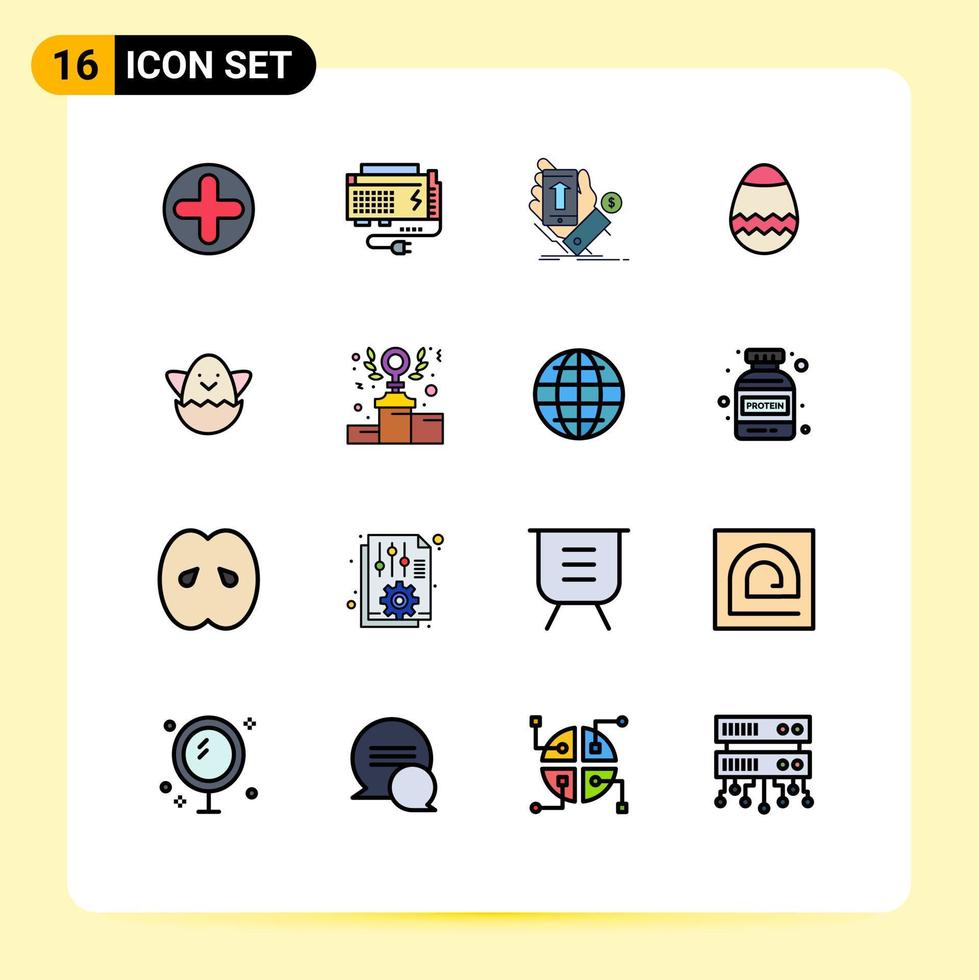 pacote de interface do usuário de 16 linhas básicas preenchidas de cores planas de fonte de ovo de energia, smartphone de páscoa, elementos de design de vetores criativos editáveis