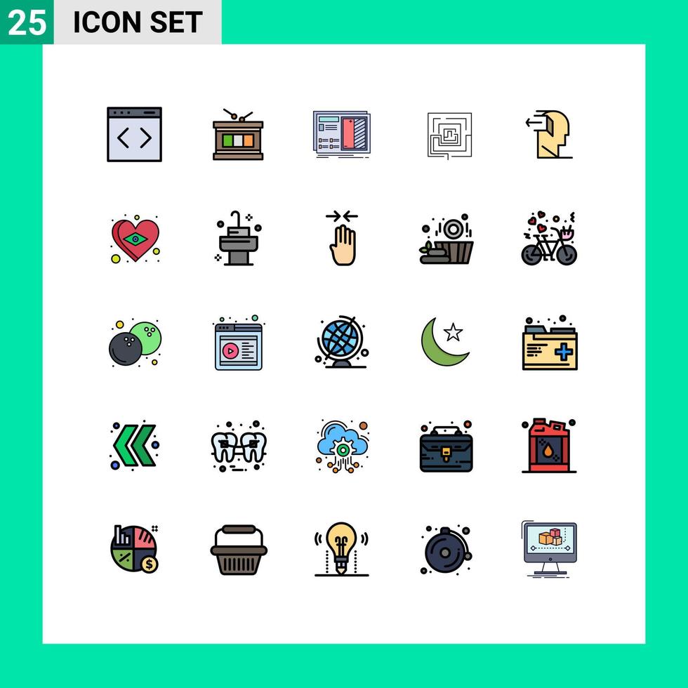 conjunto de pictogramas de 25 cores planas de linha preenchida simples de protótipo de ideia de projeto de marketing de quebra-cabeça elementos de design de vetor editável