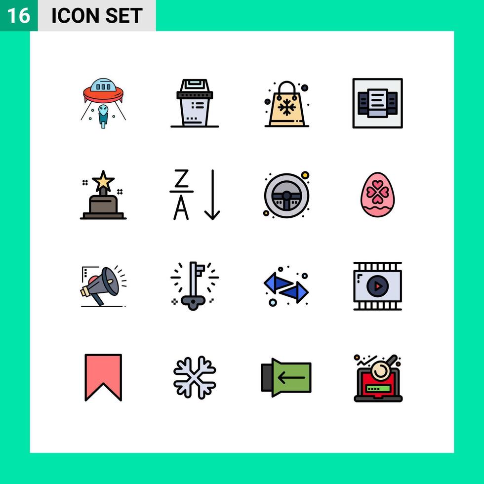 pacote de 16 sinais e símbolos modernos de linhas cheias de cores planas para mídia impressa na web, como estações de layout de lixo de preço de prêmio editáveis elementos de design de vetor criativo