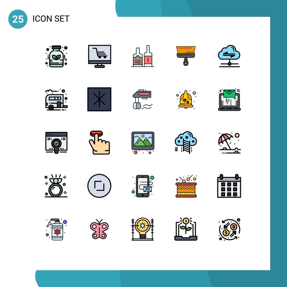 Conceito de cor plana de 25 linhas preenchidas para sites móveis e aplicativos ferramenta de nuvem álcool pincel pincel elementos de design vetorial editáveis vetor