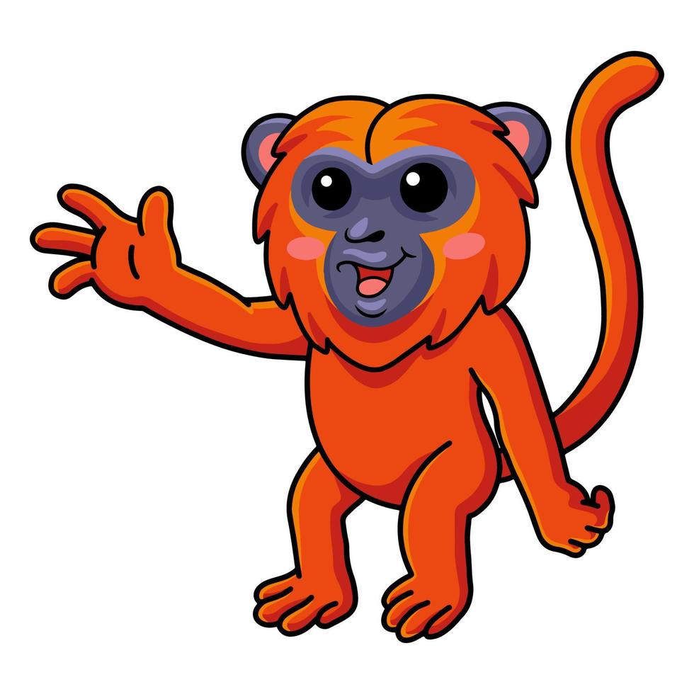 bonito desenho de macaco bugio vermelho acenando a mão vetor