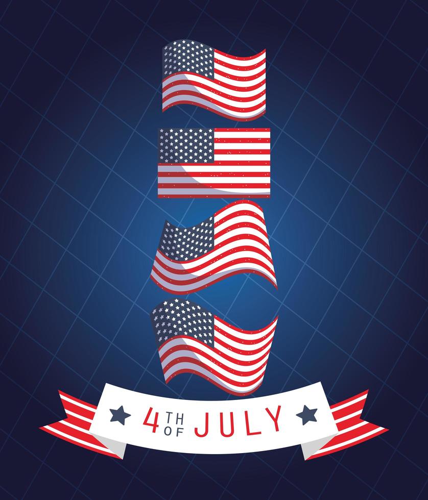 Banner de celebração de 4 de julho com bandeiras americanas vetor