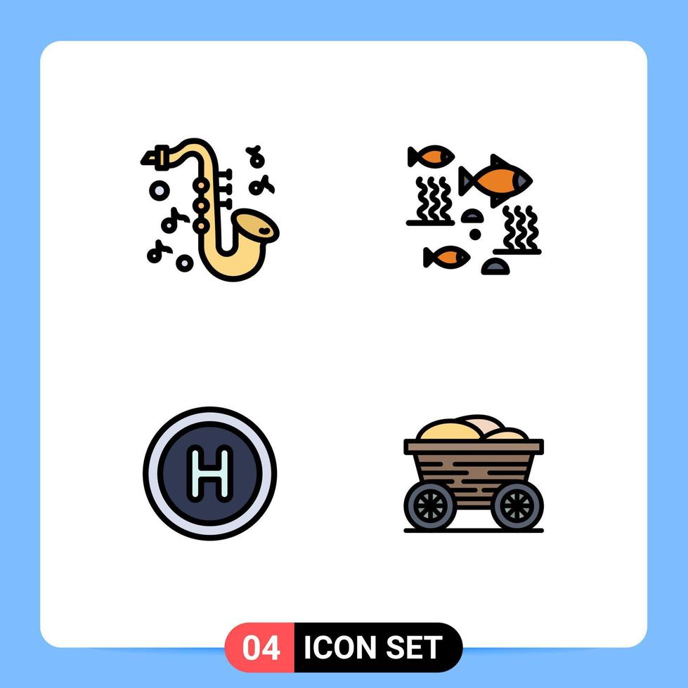 4 ícones criativos, sinais modernos e símbolos de elementos de design de vetores editáveis de carrinho de mar de peixes de hospital de instrumentos