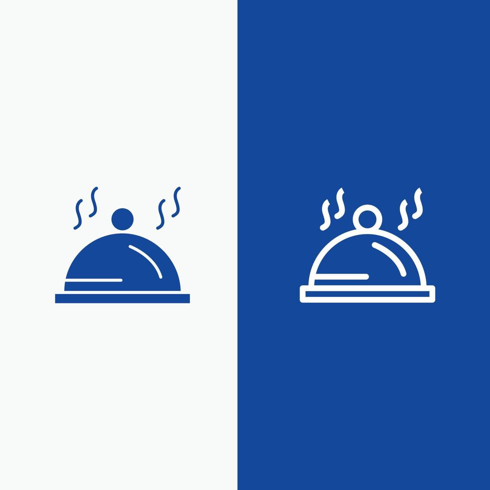 linha de serviço de paleta de prato de hotel e ícone sólido glifo bandeira azul vetor
