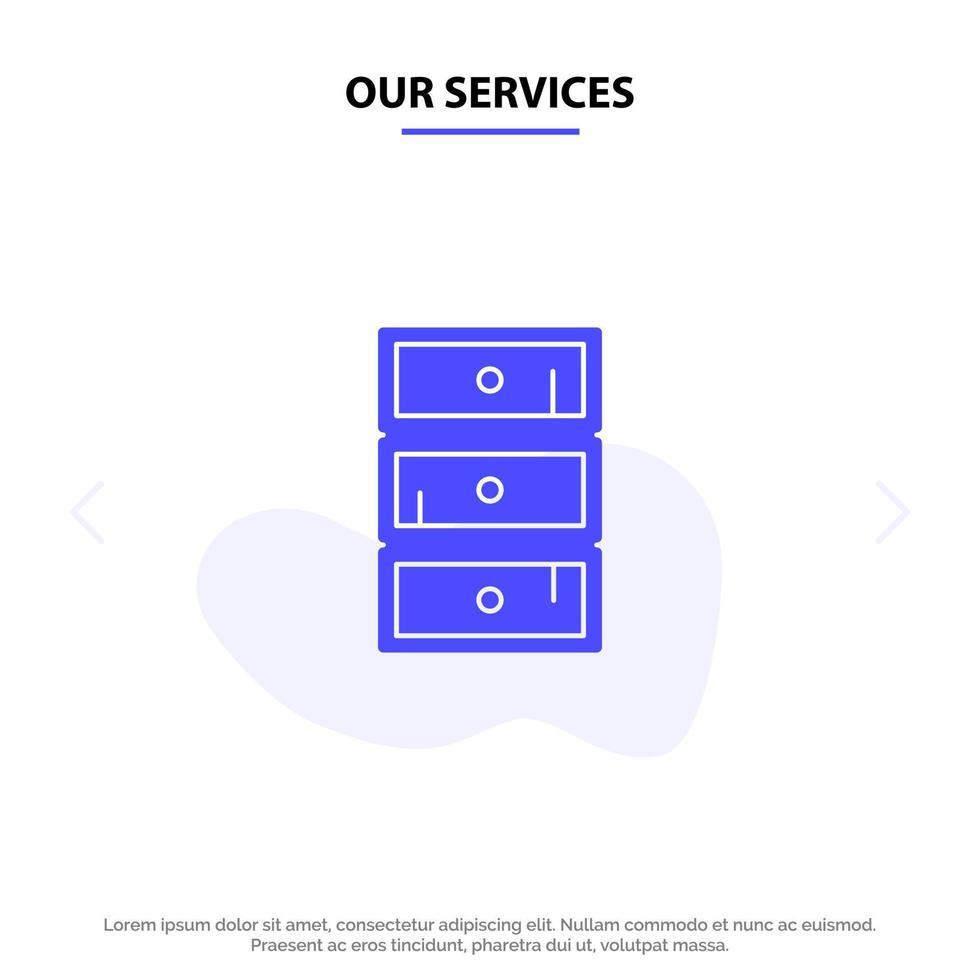 nossos serviços armário armário armário armário sólido modelo de cartão web ícone glifo vetor