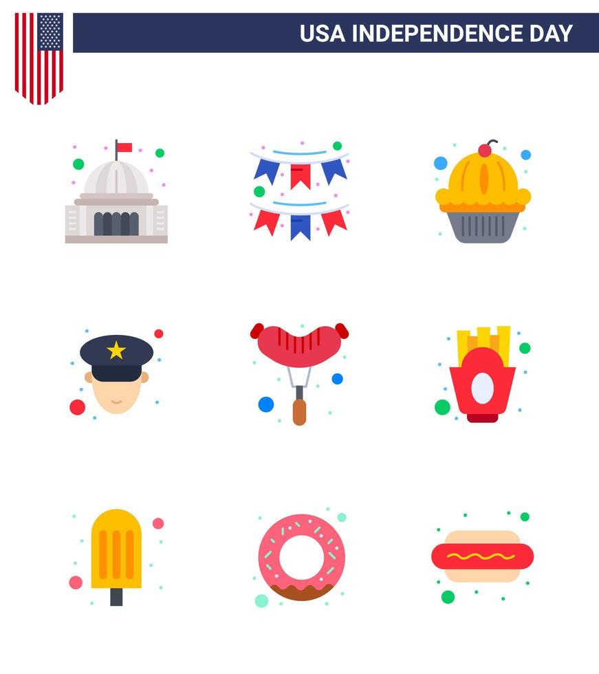 conjunto de 9 pacotes de apartamentos modernos no dia da independência dos eua festa oficial de alimentos estados do homem editáveis elementos de design vetorial do dia dos eua vetor