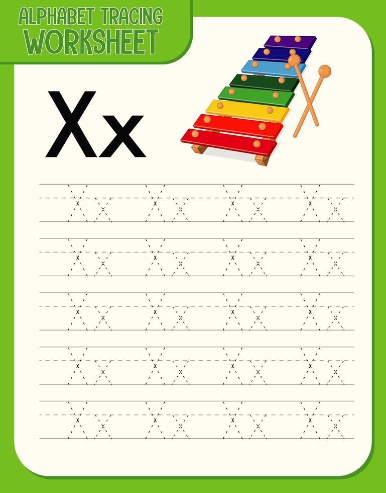 planilha de rastreamento do alfabeto com as letras x e x vetor