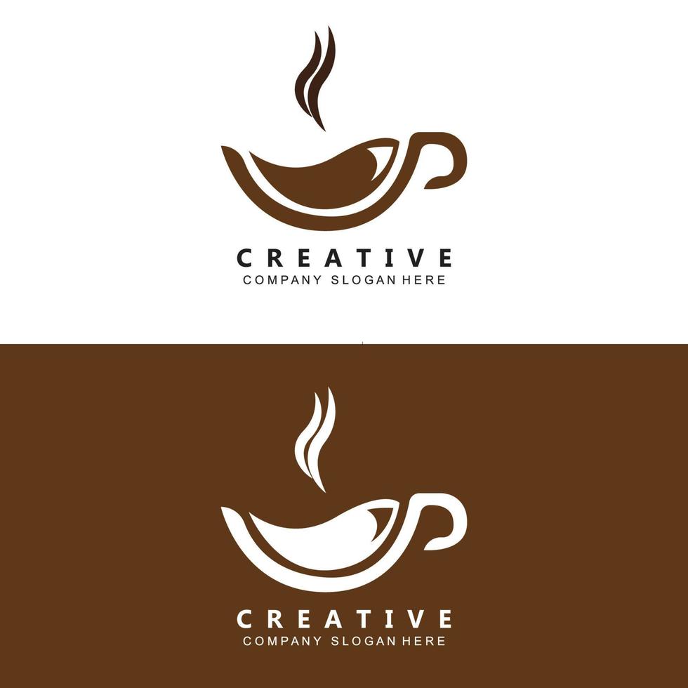 símbolo de bebida de cafeína de vetor de logotipo de café com design de cor marrom café para restaurante, café e bar.