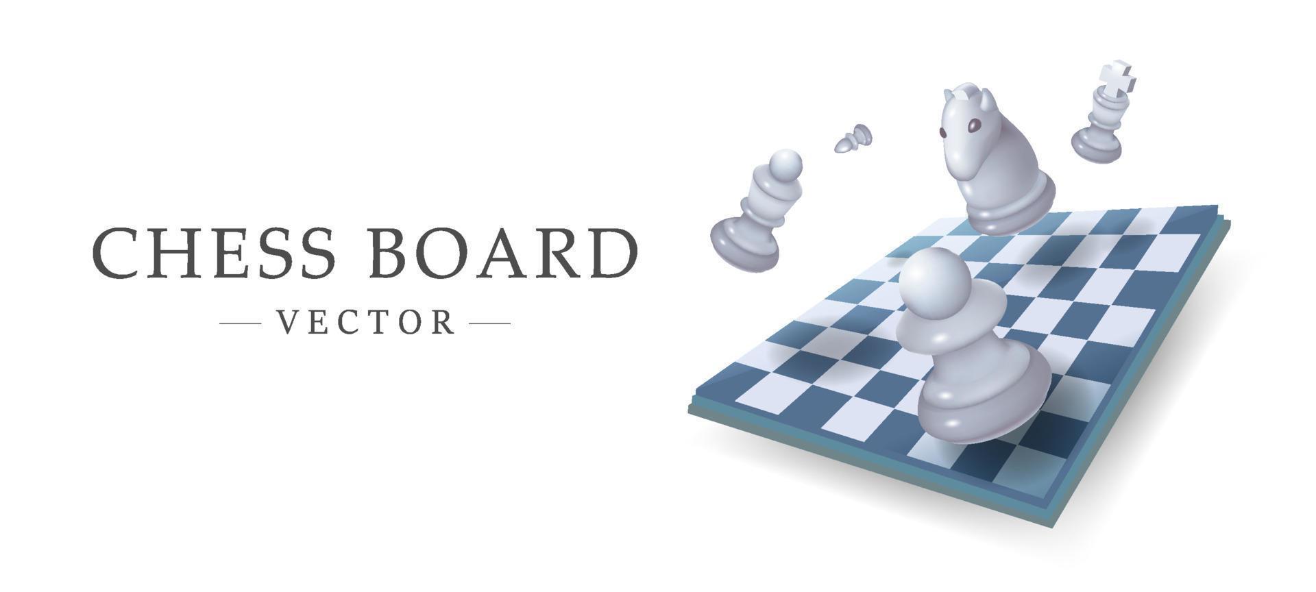 ilustração em vetor modelo 3d de tabuleiro de xadrez bonito em fundo branco