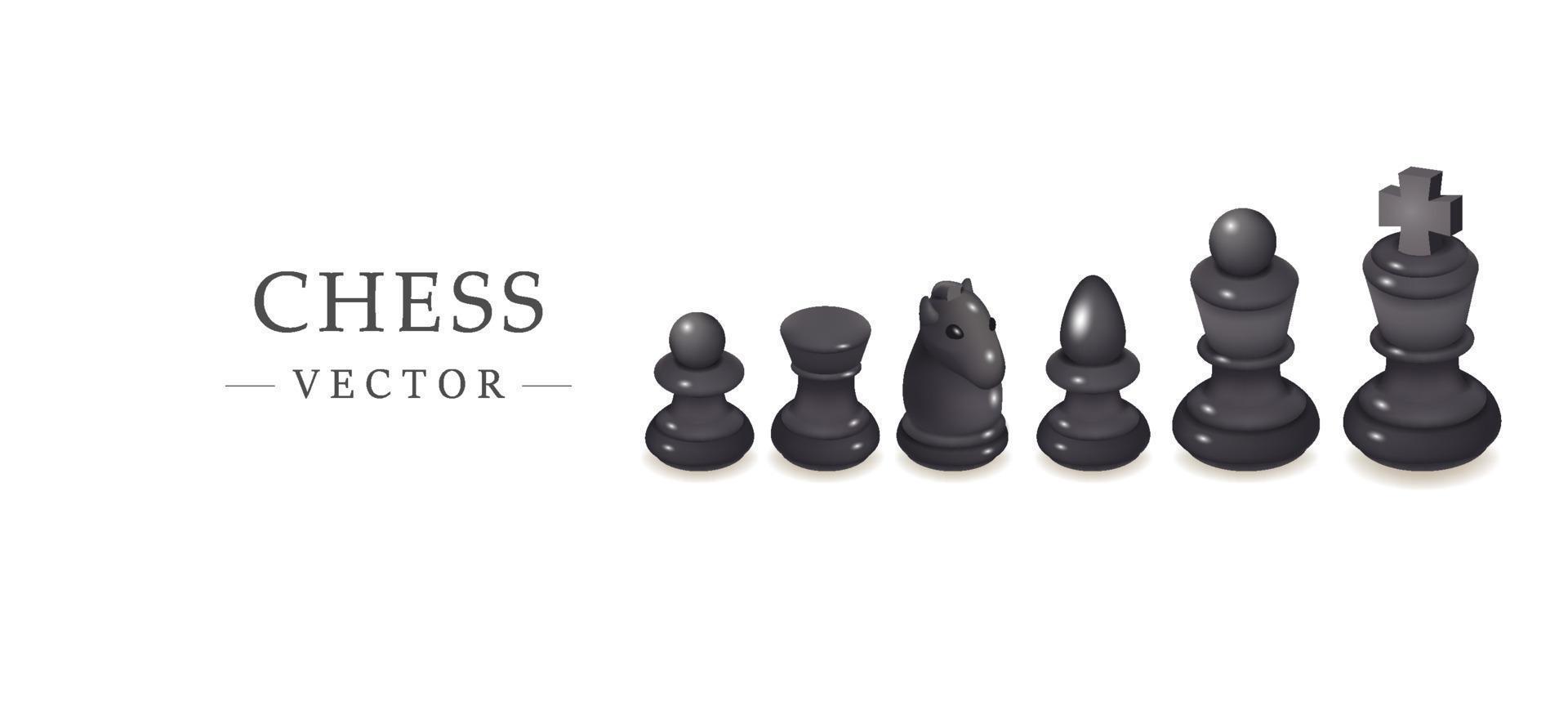 ilustração em vetor modelo 3d preto de tabuleiro de xadrez bonito em fundo branco