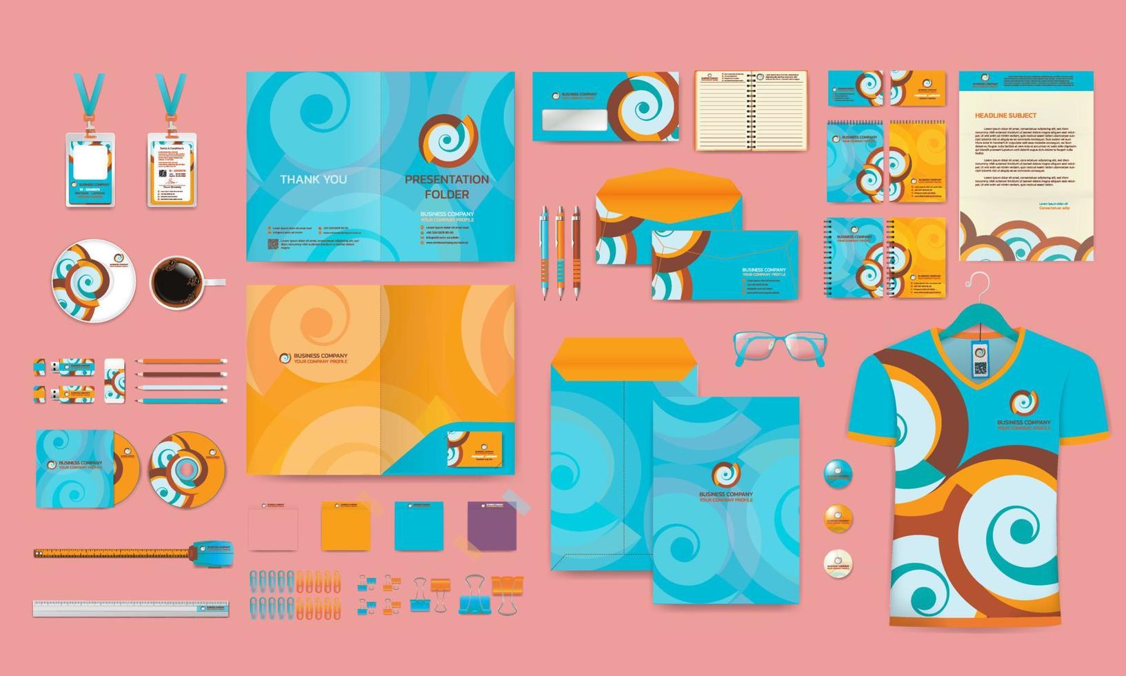 itens de papelaria de negócios profissionais definem estilos de cores de praia ilustração vetorial eps vetor