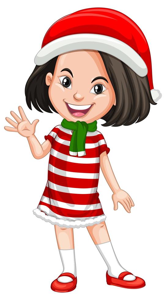 linda garota vestindo fantasias de natal personagem de desenho animado vetor