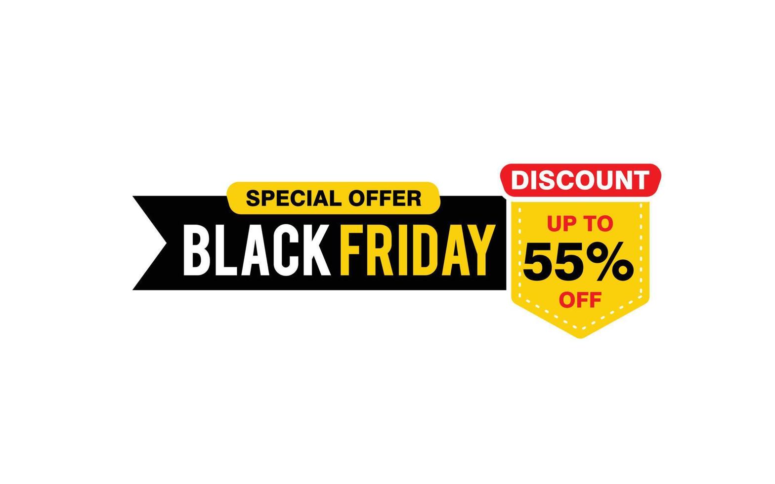 Oferta de sexta-feira negra com desconto de 55%, liberação, layout de banner de promoção com estilo de adesivo. vetor
