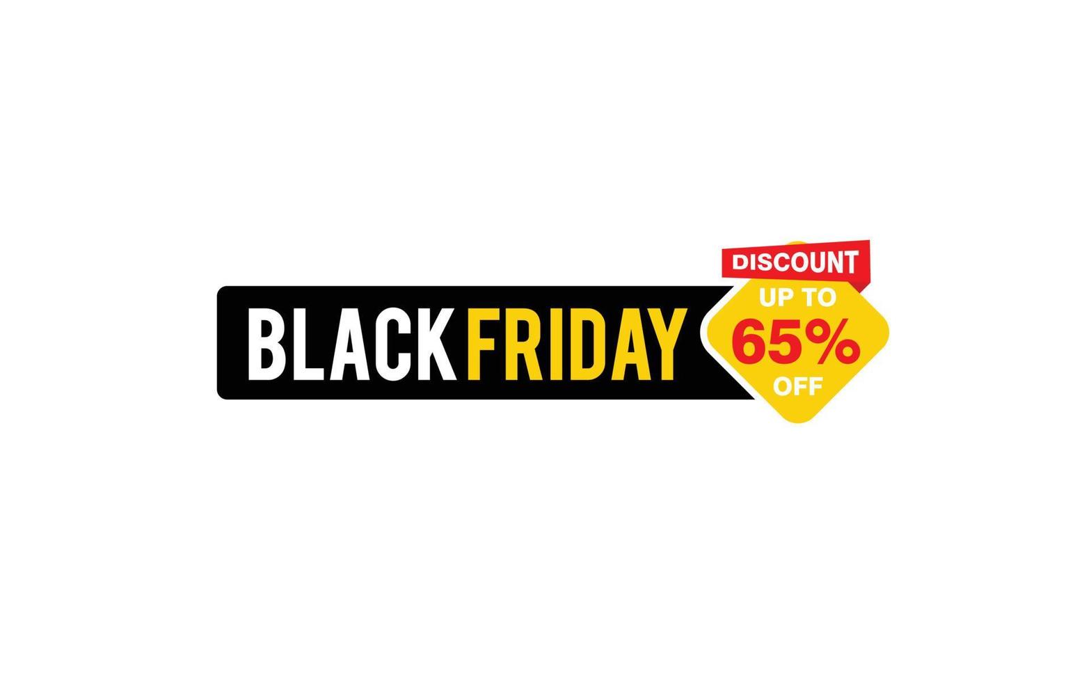 Oferta de sexta-feira negra com desconto de 65%, liberação, layout de banner de promoção com estilo de adesivo. vetor