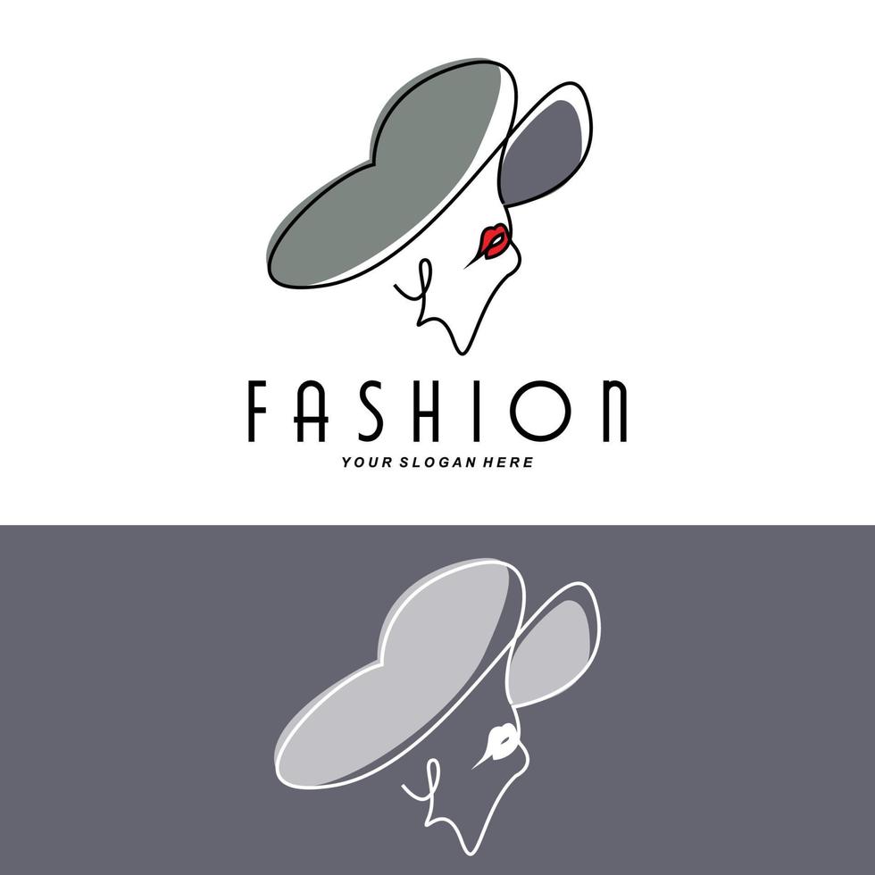 ilustração de design de logotipo de chapéu feminino acessórios de beleza de moda e cuidados com a marca do produto vetor