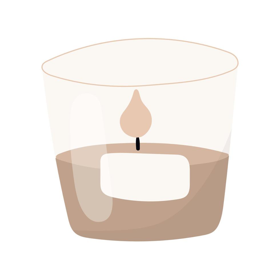 ilustração em vetor doodle isolado de vela de cera em copo de vidro com adesivo.