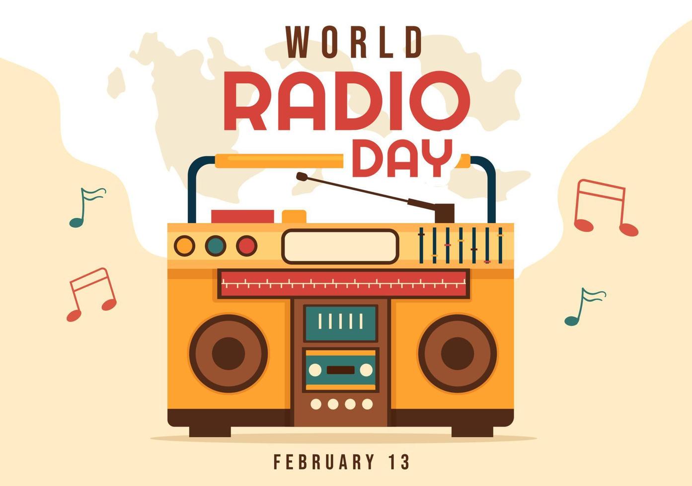 dia mundial do rádio em 13 de fevereiro da ideia de modelo de página de destino, banner e pôster em fundo de desenho animado estilo simples ilustração desenhada à mão vetor