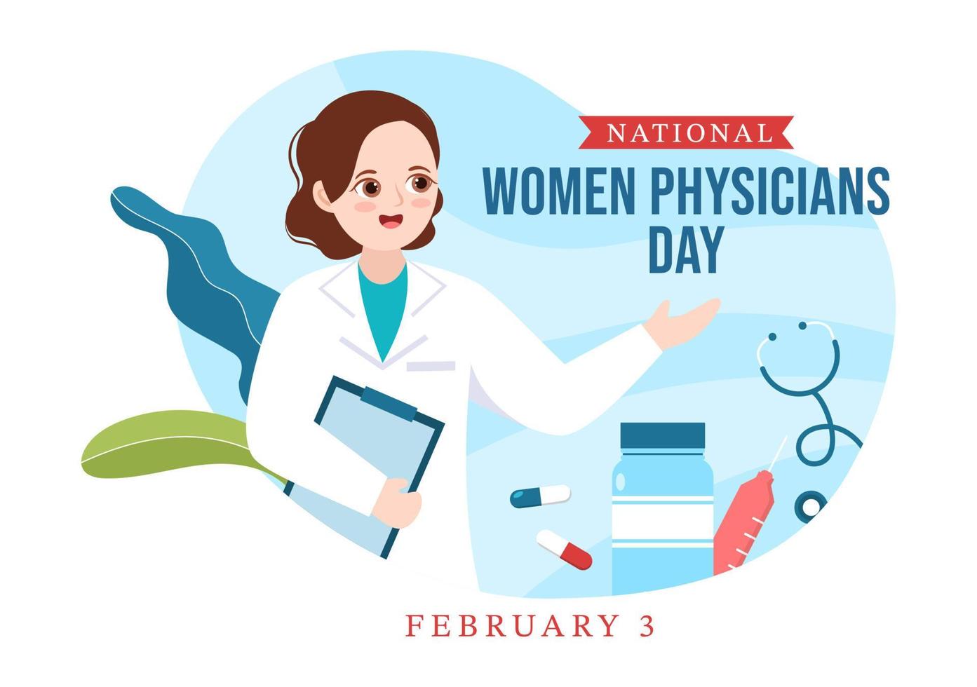 dia nacional das mulheres médicas em 3 de fevereiro para homenagear as médicas em todo o país na ilustração de modelos desenhados à mão de desenhos animados planos vetor