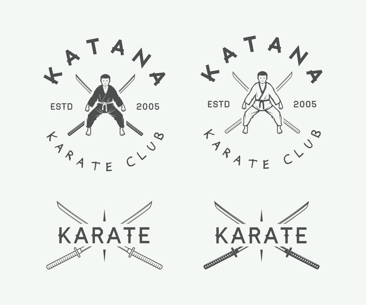 conjunto de logotipo vintage de karatê ou artes marciais, emblema, distintivo, rótulo e elementos de design em estilo retrô. ilustração vetorial. arte gráfica. vetor