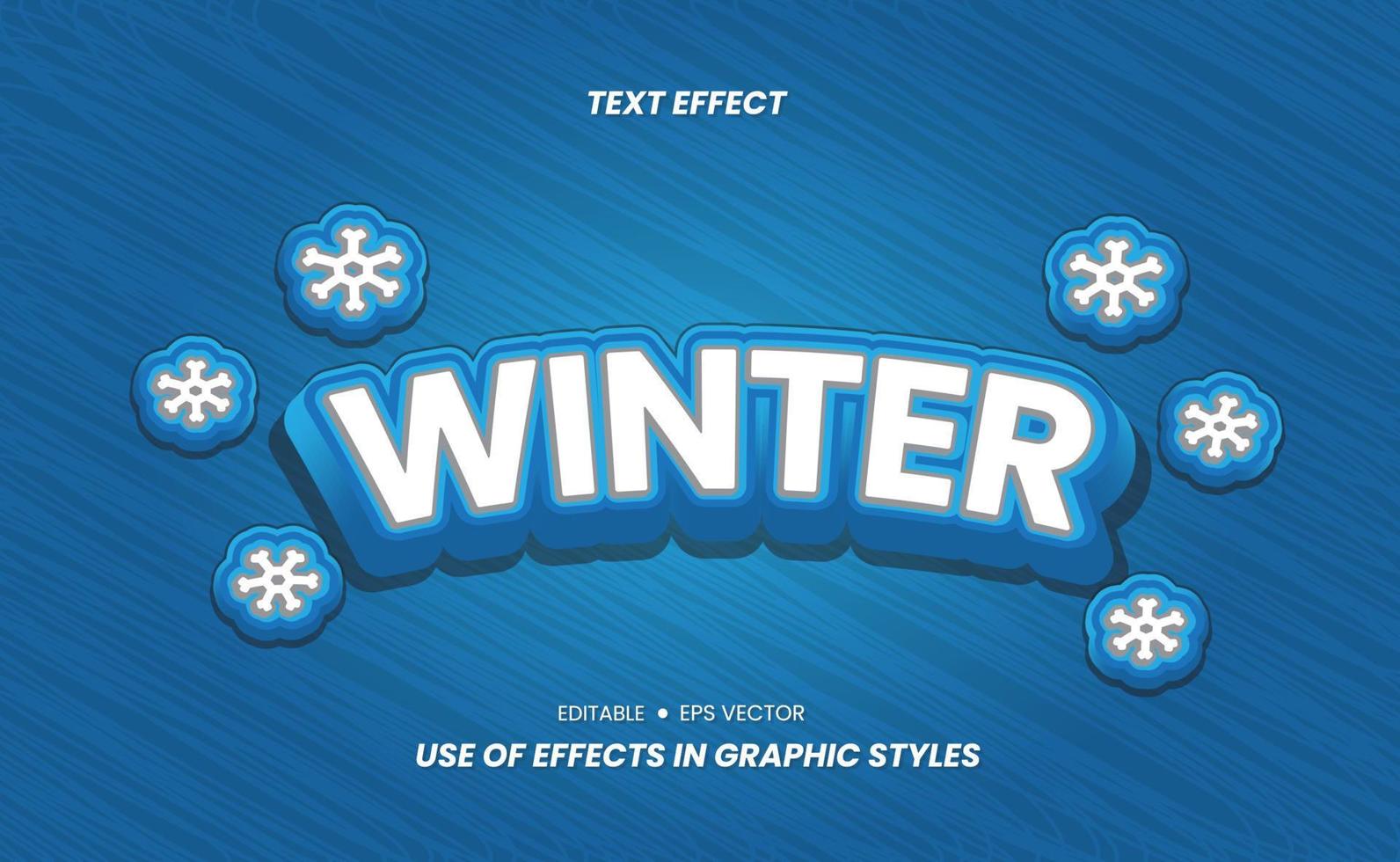 modelo de efeito de letras de inverno. efeitos de texto 3d vetor