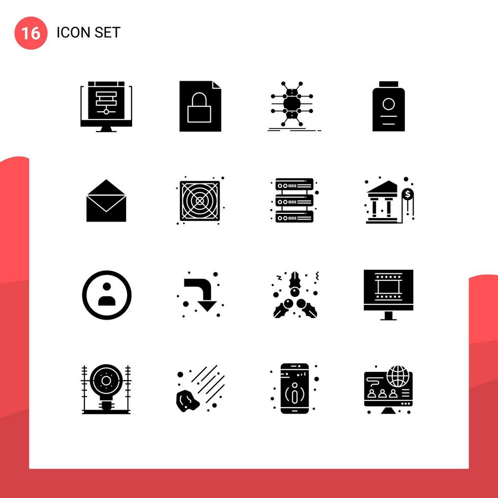 grupo de 16 glifos sólidos modernos definidos para distribuição de pó de e-mail elementos de design de vetores editáveis inteligentes frescos