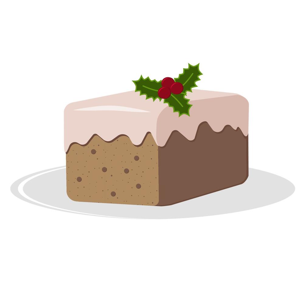 bolo de chocolate de natal com glacê decorado com bagas de azevinho vetor