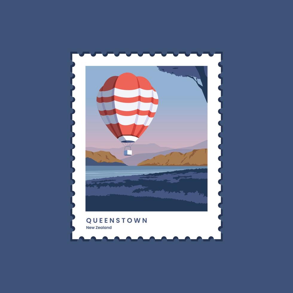 selos postais de viagens vetoriais queenstown, nova zelândia. envelope de correio, design de ilustração vetorial de carimbo dos correios. vetor