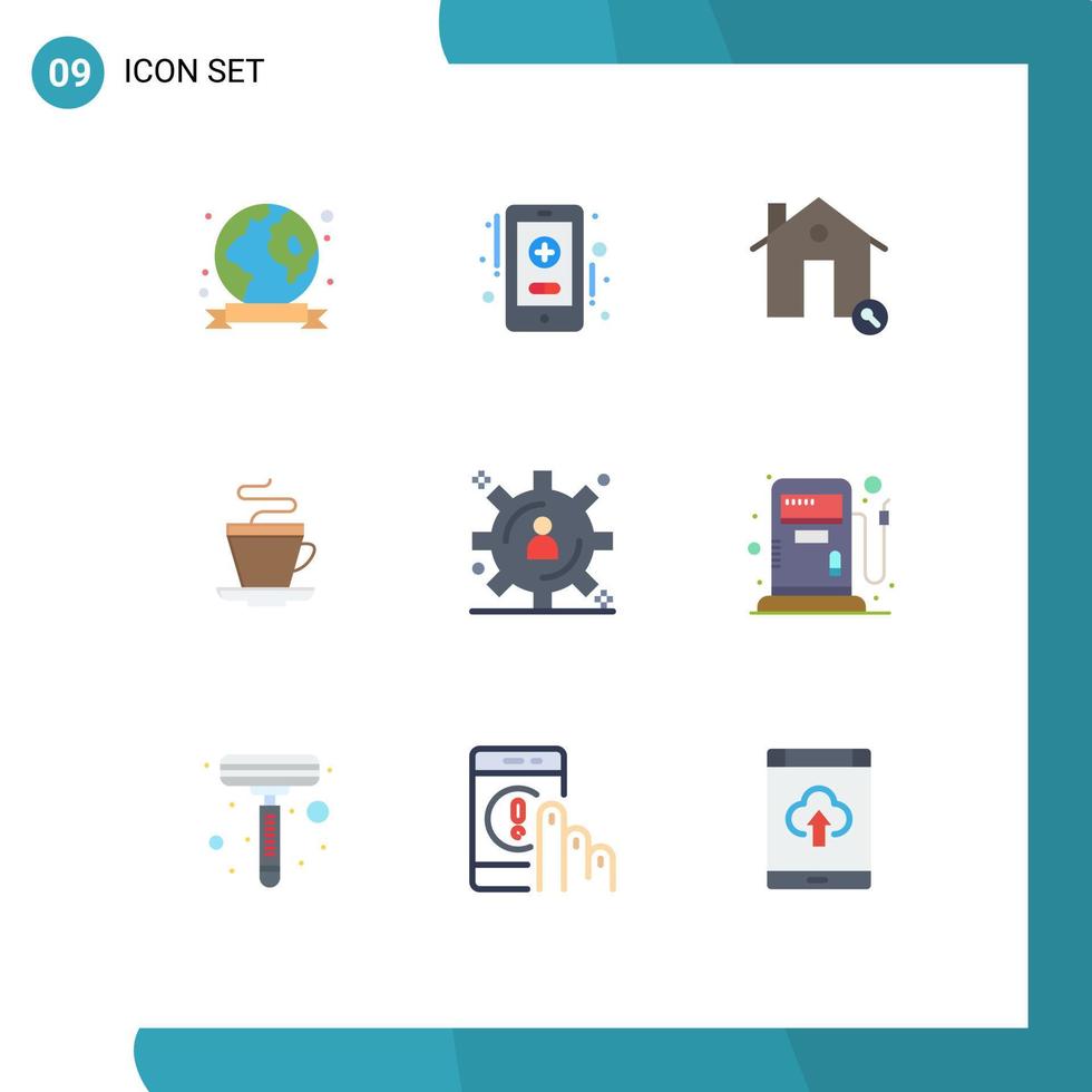 pacote de cores planas de 9 símbolos universais de armazenamento de conteúdo propriedade indiana café chá elementos de design vetorial editáveis vetor