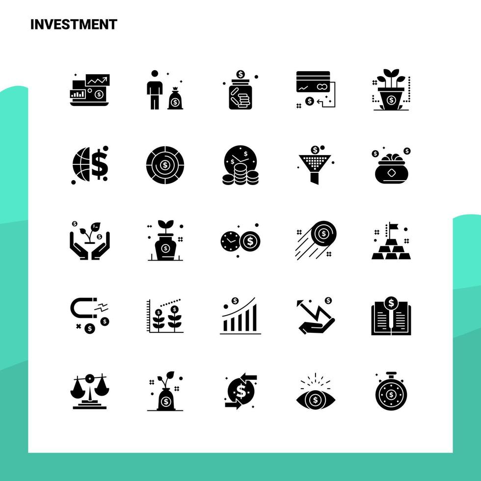 25 conjunto de ícones de investimento modelo de ilustração vetorial de ícone de glifo sólido para web e ideias móveis para empresa de negócios vetor