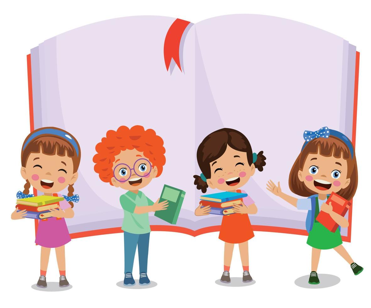 bonitos alunos felizes lendo livros vetor