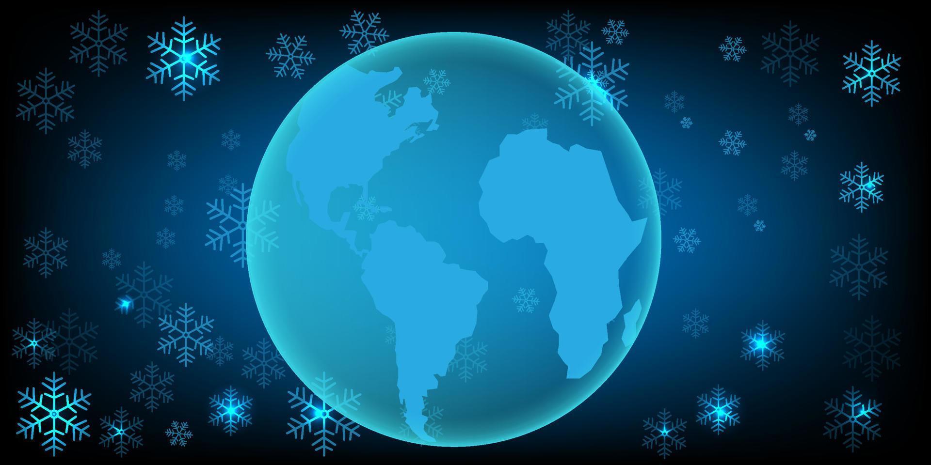 neve de inverno de natal com mapa do mundo futurista padrão fundo celebração temporada feriado papel de embrulho, cartão de felicitações para decorar produto premium vetor