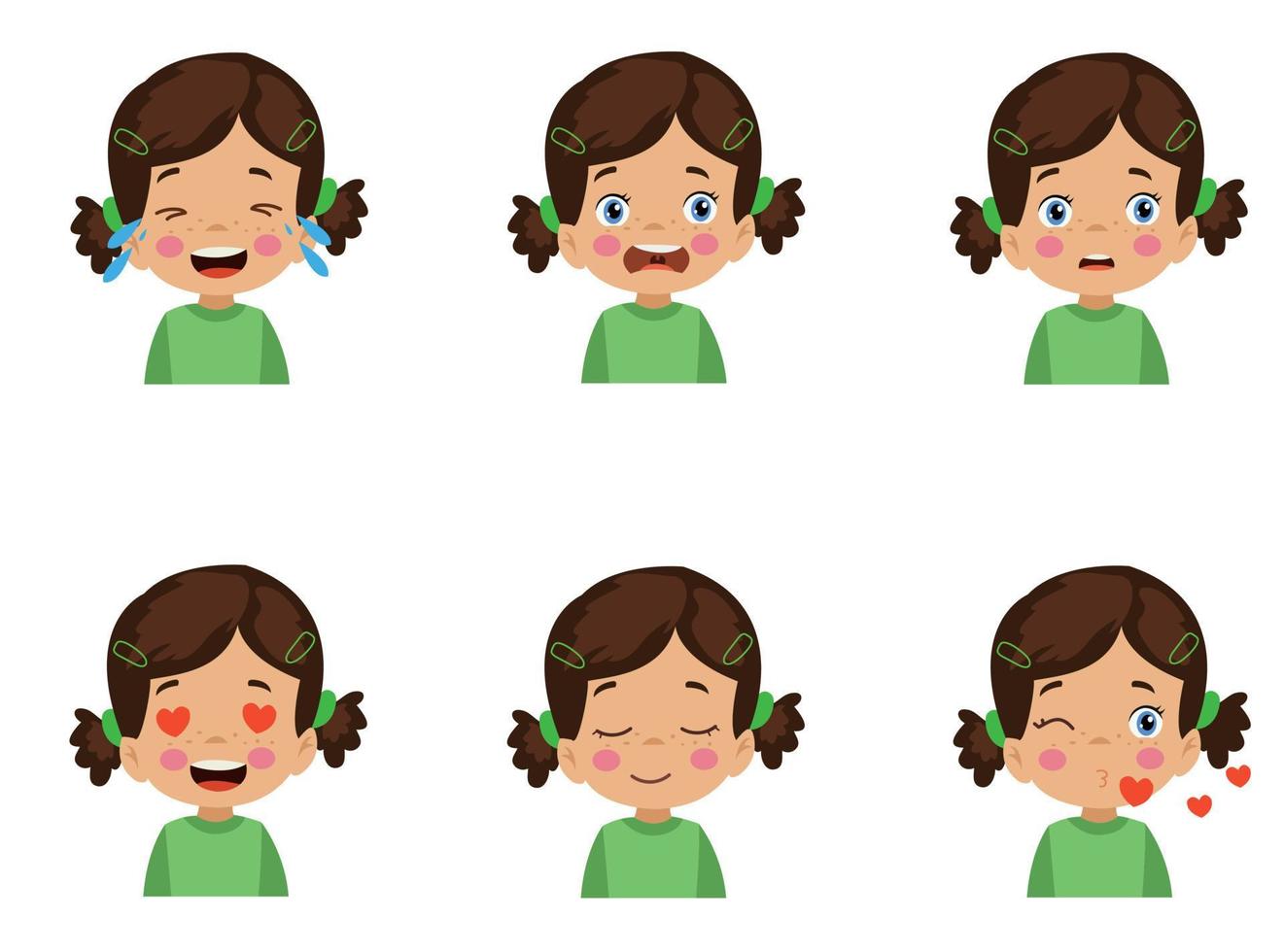 conjunto de emoticons de emoji de expressão de rosto de criança fofa vetor