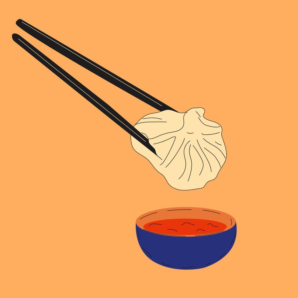 desenho bonito dos desenhos animados de dim sum doodle. bolinhos chineses tradicionais. ilustração do vetor de comida asiática kawaii.