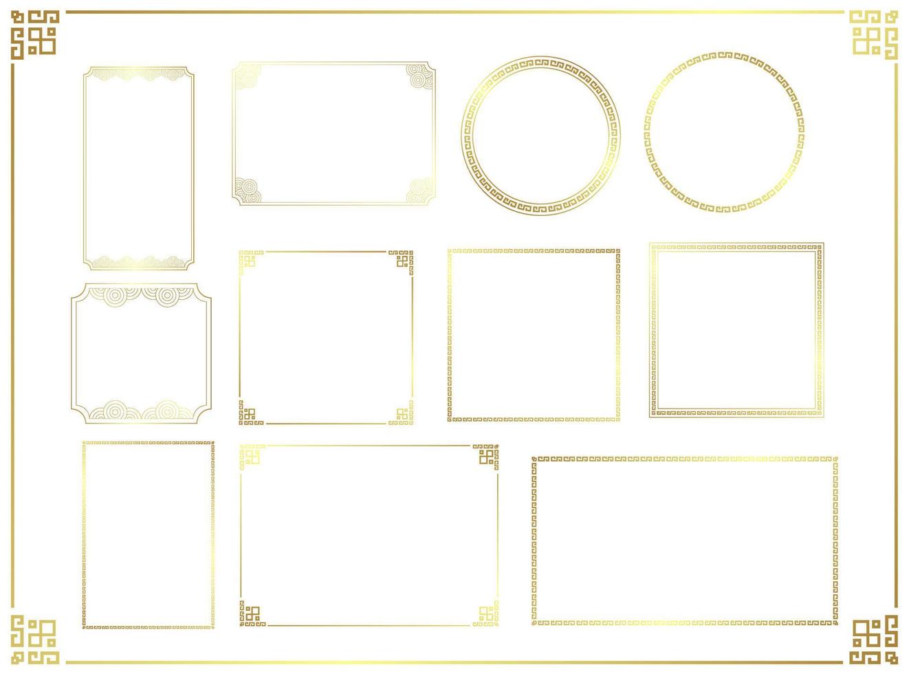 conjunto de moldura oriental de ouro de luxo chinês ou design de borda. elementos de layout de modelo elegante para cartão ou plano de fundo. ilustração em vetor gráfico de padrão de rótulo