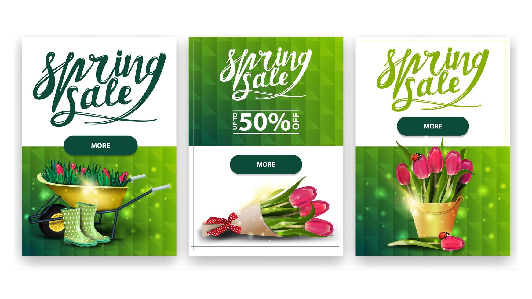 coleção de banners de desconto com ícones de primavera vetor