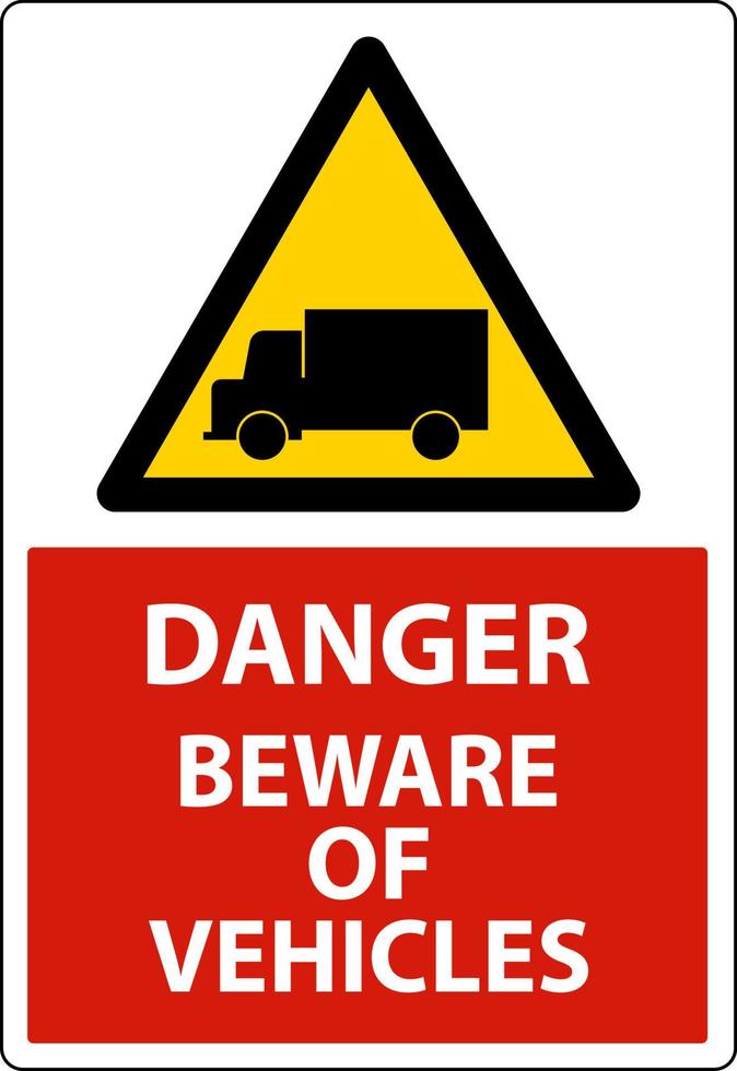 perigo cuidado com o sinal de veículos no fundo branco vetor