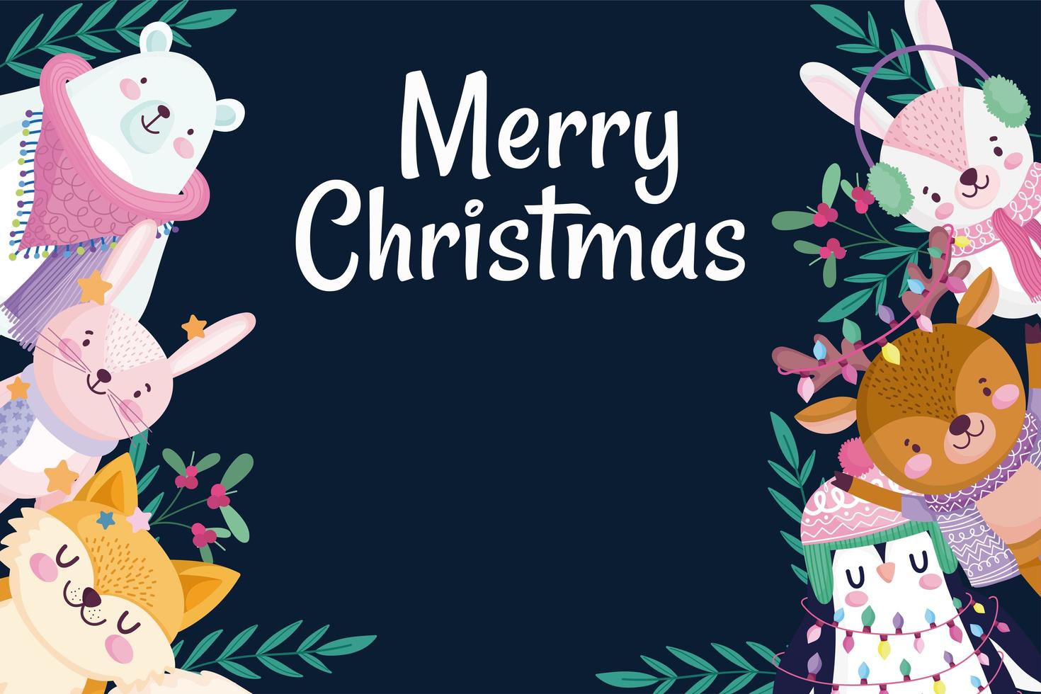 banner de feliz natal com personagens fofinhos vetor