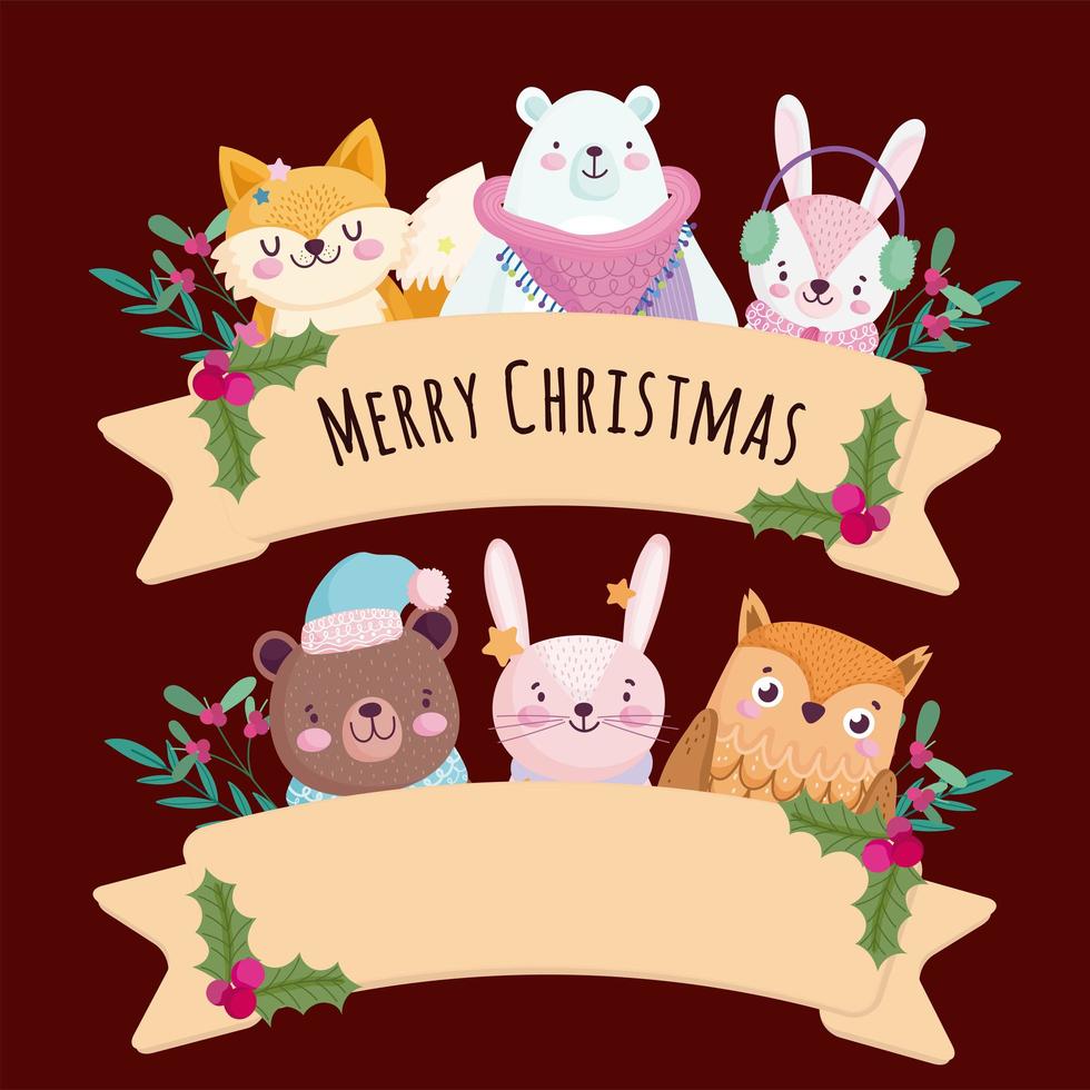 banner de feliz natal com personagens fofinhos vetor