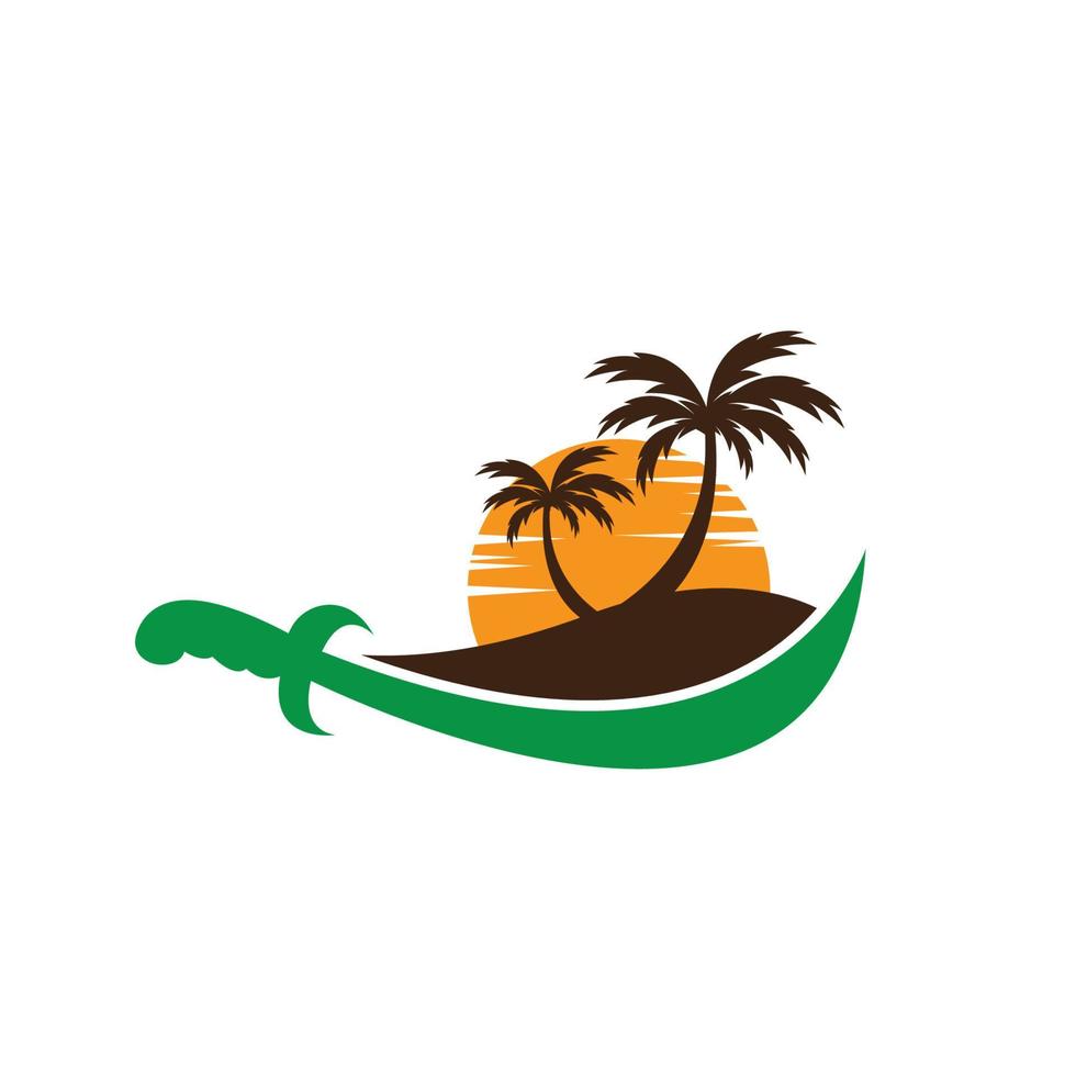 verão de palmeira com ícone de vetor de paisagem árabe de espada