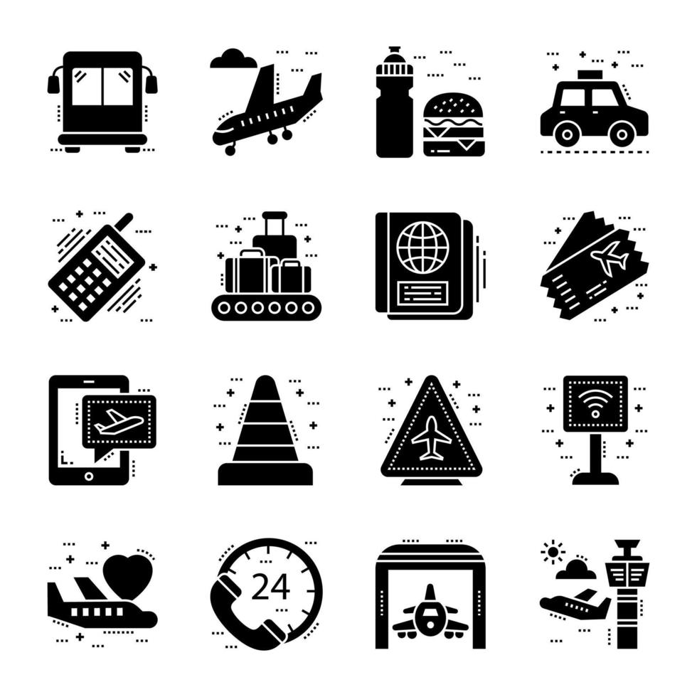 conjunto de ícones de glifo de transporte vetor