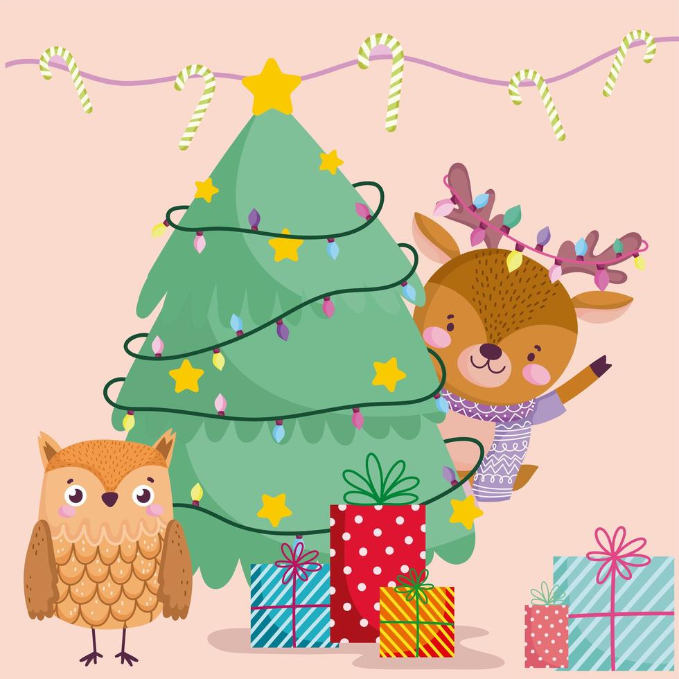 banner de feliz natal com personagens fofinhos vetor