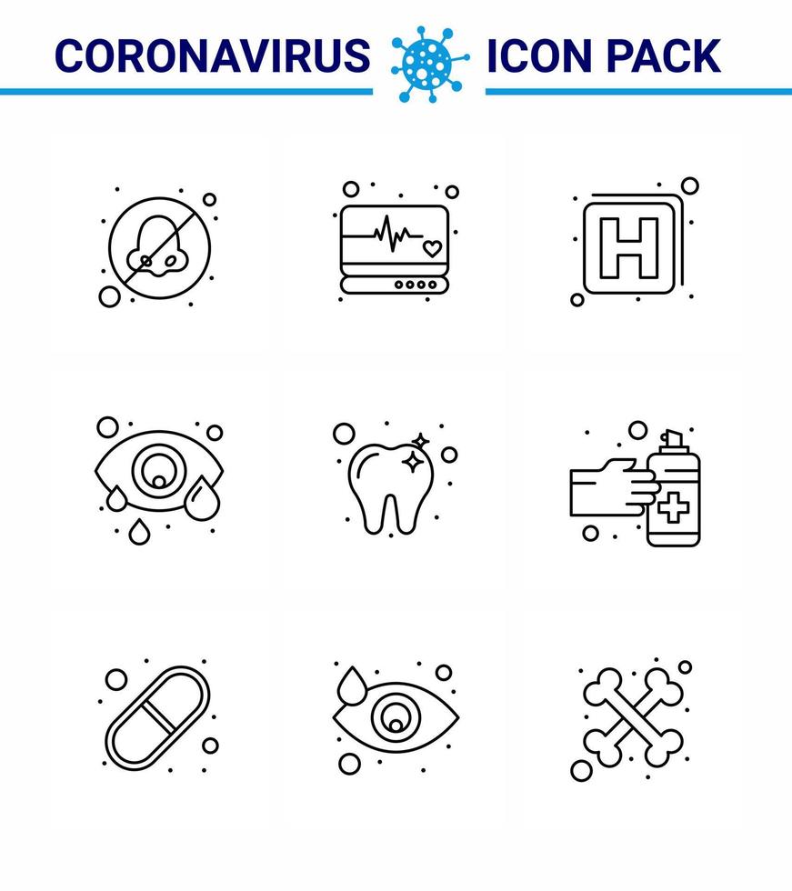 doença de coronavírus de 9 linhas e ícone do vetor de prevenção cuidados com os dentes hospital olho humano olho viral coronavírus 2019nov elementos de design do vetor da doença