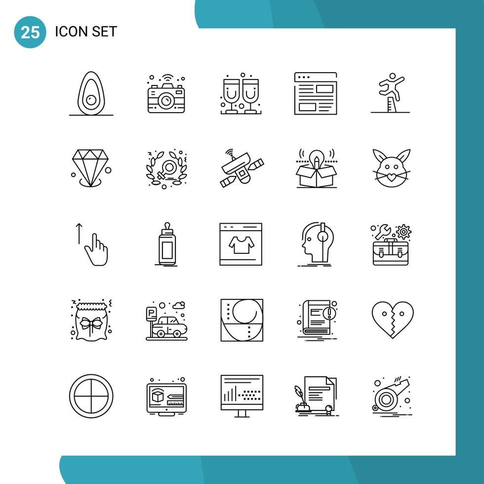 pacote vetorial de 25 símbolos de contorno. ícone de estilo de linha definido em fundo branco para web e dispositivos móveis. vetor