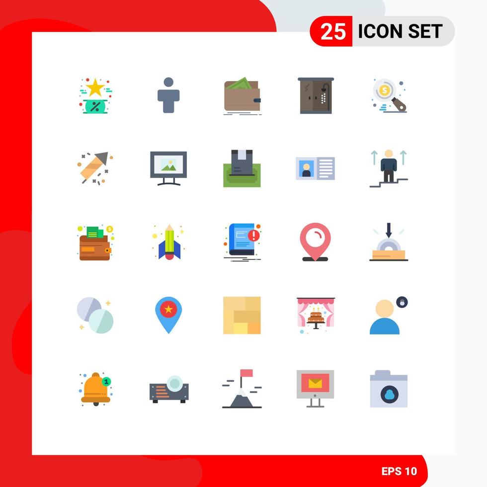 pacote de 25 sinais e símbolos modernos de cores planas para mídia impressa na web, como perfil vivo de dinheiro, elementos de design de vetores editáveis pessoais em casa