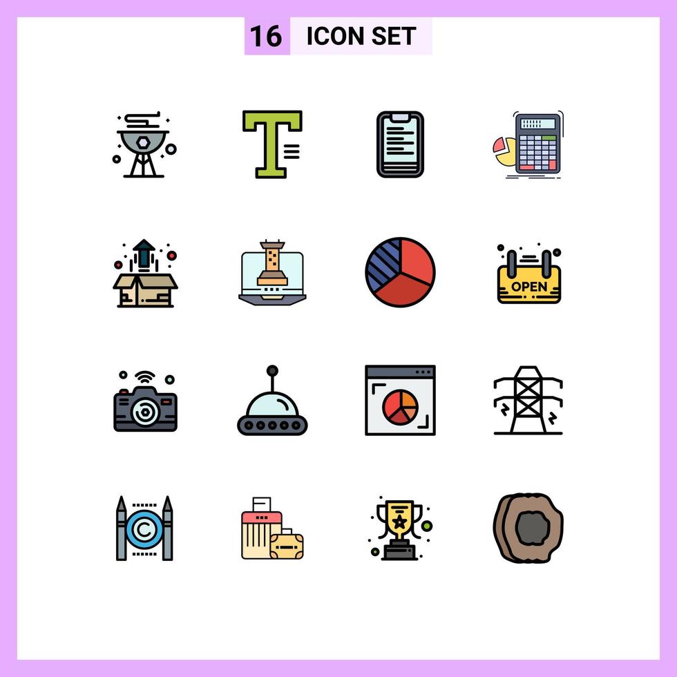 pacote de interface do usuário de 16 linhas básicas preenchidas com cores planas de motivação de cálculo de palavra matemática gráfico elementos de design de vetores criativos editáveis