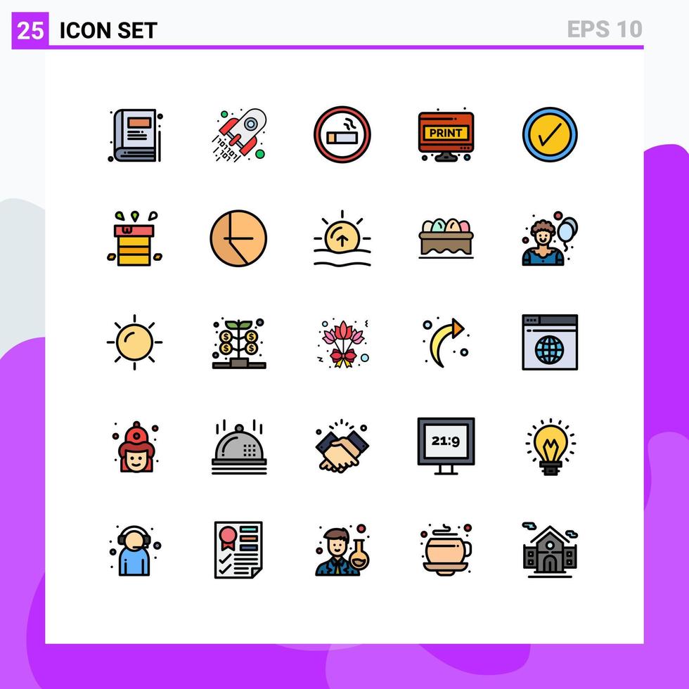 grupo de 25 cores planas de linha preenchida moderna definidas para elementos de design de vetor editável de impressão de cigarro de página de tela de interface