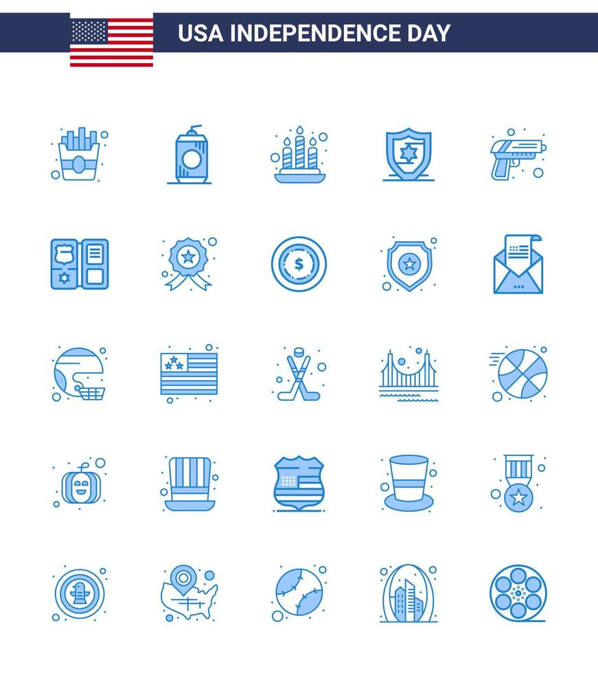 conjunto de 25 ícones do dia dos eua símbolos americanos sinais do dia da independência para livro exército fogo escudo de segurança editável dia dos eua vetor elementos de design