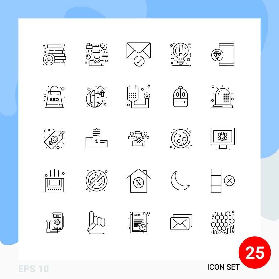 Pacote de 25 linhas de interface de usuário de sinais e símbolos modernos de verificação de ideia de consultor de luz de pausa elementos de design de vetores editáveis