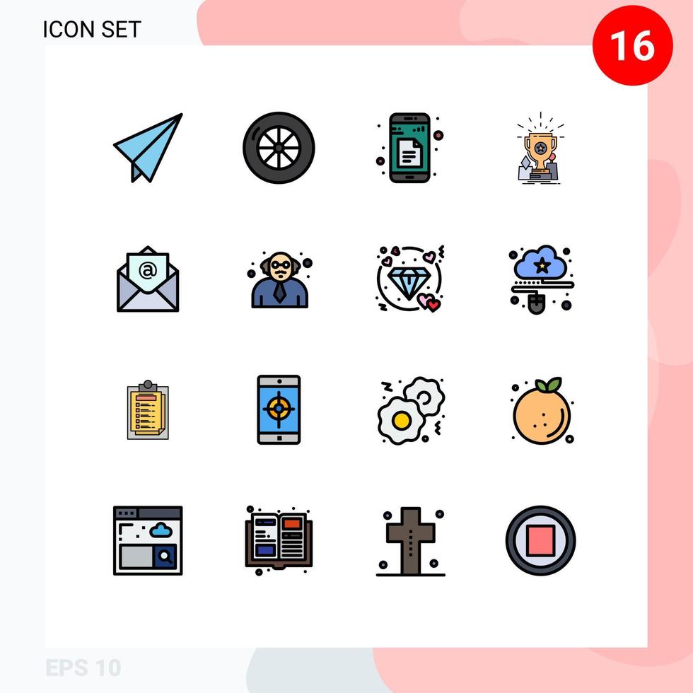grupo de símbolos de ícone universal de 16 linhas preenchidas de cores planas modernas de prêmio de e-mail de aplicativo de correio escolar elementos de design de vetor criativo editáveis