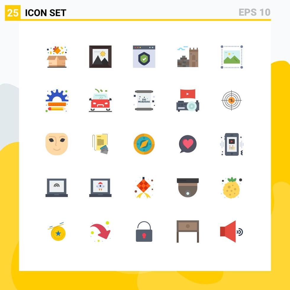 conjunto moderno de pictograma de 25 cores planas de projetar elementos de design de vetores editáveis de proteção de tijolos de navegador de firewall
